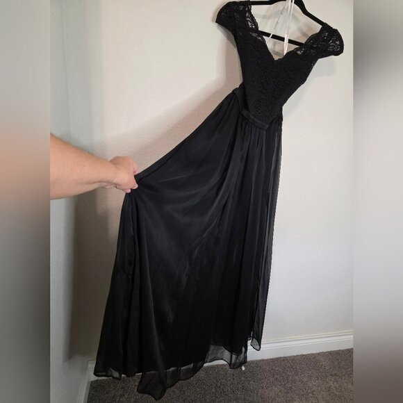 Belsoie Black Lace & Chiffon Cap Sleeve Gown UK 14 US 12 EU 40 - Picture 13 of 15